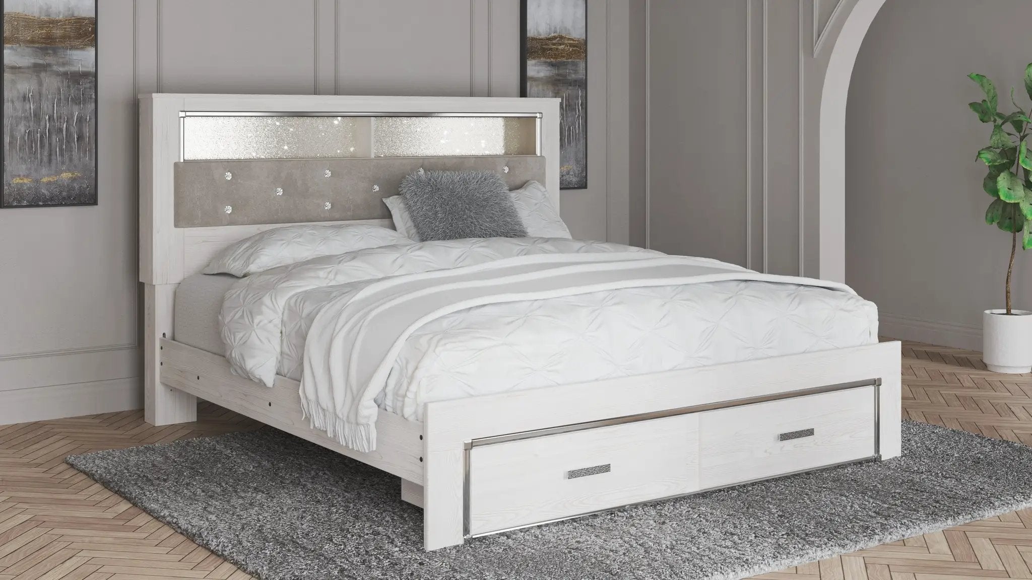 Altyra - King Upholstered Bookcase Bed With Storage - White by Unique Piece Furniture