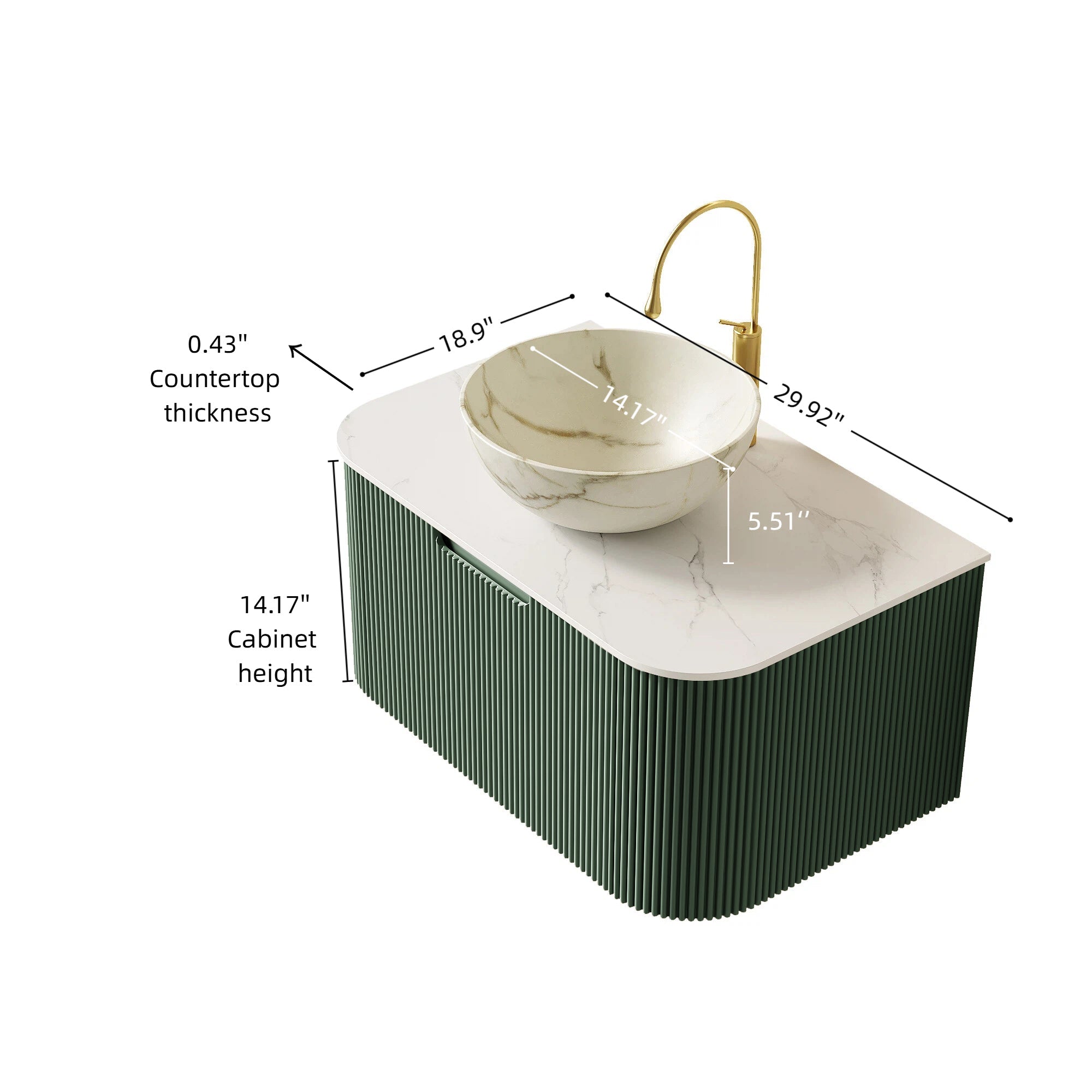 DINA 30" Bathroom Vanity & Sink, Floating Curved Edges by HouseOfZazla