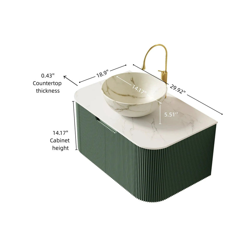 DINA 30" Bathroom Vanity & Sink, Floating Curved Edges by HouseOfZazla