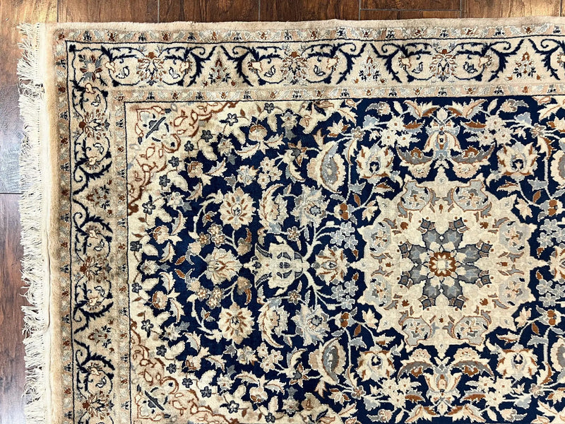 Persian Nain Rug 3x5, Floral Medallion Oriental Carpet, Very Fine Hand Knotted Handmade Wool and Silk Highlights Rug, Vintage Semi Antique by Jewel Rugs