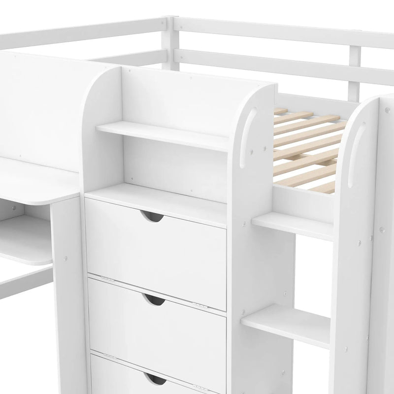 Low Loft Bed With Built In Desk, Storage Cabinets, Open Bookcase And Doodle board by HouseOfZazla