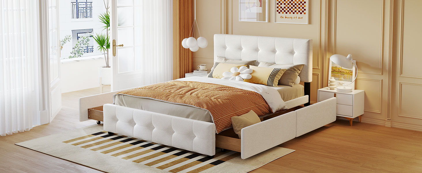 Upholstered Platform Bed With Classic Headboard And Drawers, No Box Spring Needed by HouseOfZazla