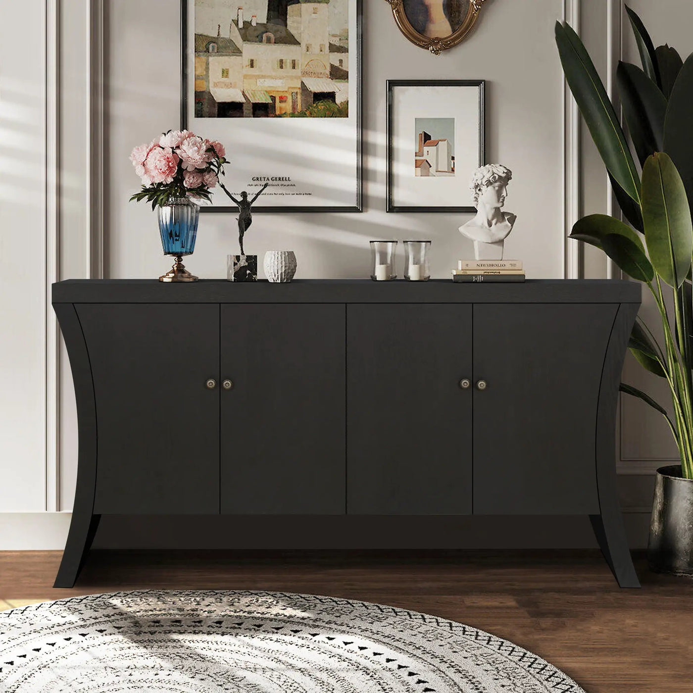 Refined Industrial 4 Door Credenza With Arc Legs & Clasps by HouseOfZazla
