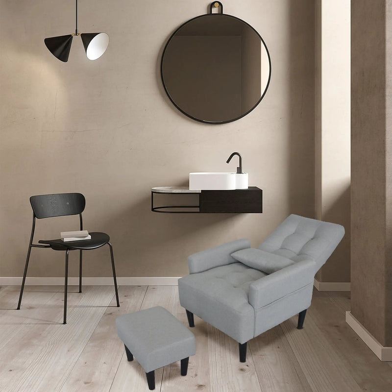Living Room Sofa Single Chair And Ottoman, Modern Multi-Function Fabric Living Room Sofa Lounge Chair Bed And Stool. Soft Leisure Single Chair Adjustable Into 5 Angles With Sofa Bed by Unique Piece Furniture