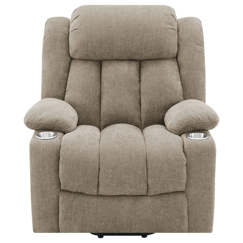 Beca - Upholstered Power Lift Recliner With Cupholders And USB Charging by HouseOfZazla