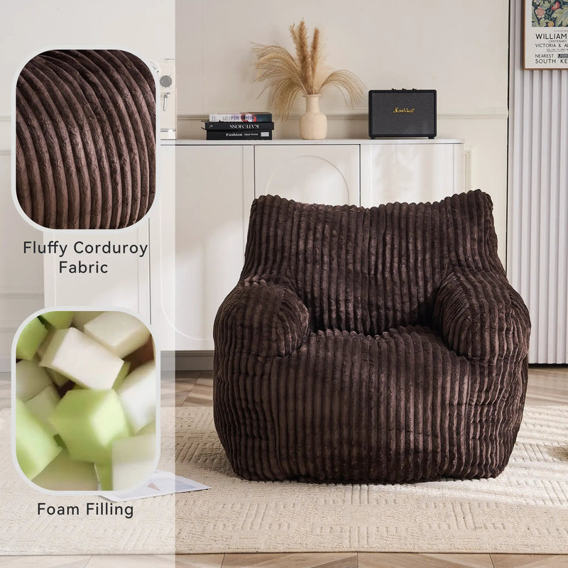Soft Fluffy Corduroy Fabric Bean Bag Chair Filled With Memory Sponge by HouseOfZazla