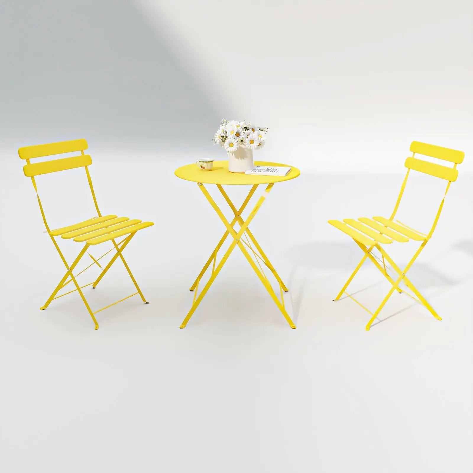 3 Pieces Patio Bistro Balcony Metal Chair Table Set - Yellow by HouseOfZazla