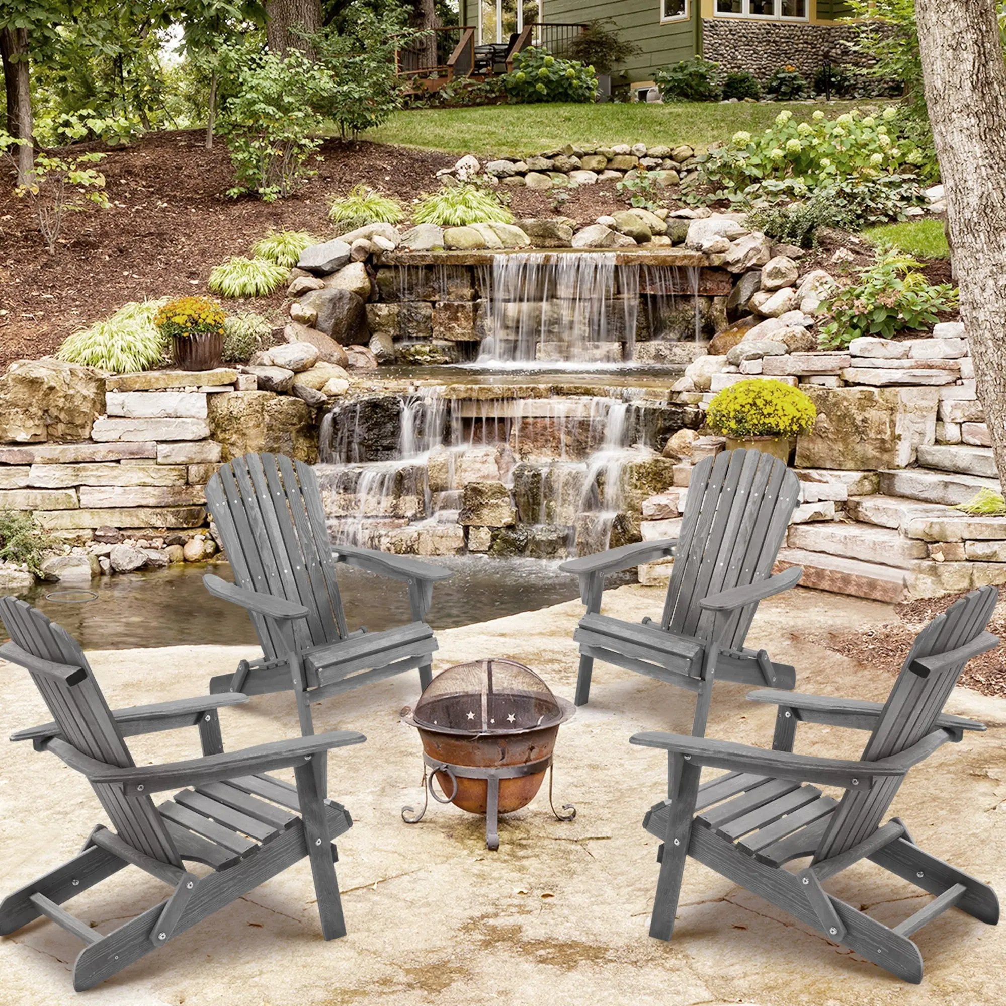 Lounge Patio Chair For Garden Outdoor Wooden Folding Adirondack Chair (Set of 2) Solid Cedar Wood Lounge Patio Chair For Garden by Unique Piece Furniture