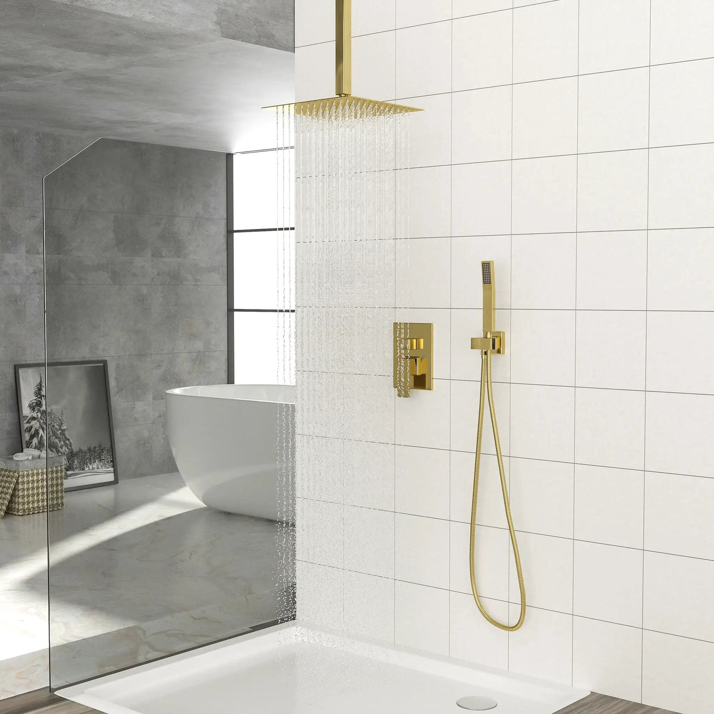 Dual Shower Head System With Ceiling Mount And Rough In Valve by HouseOfZazla