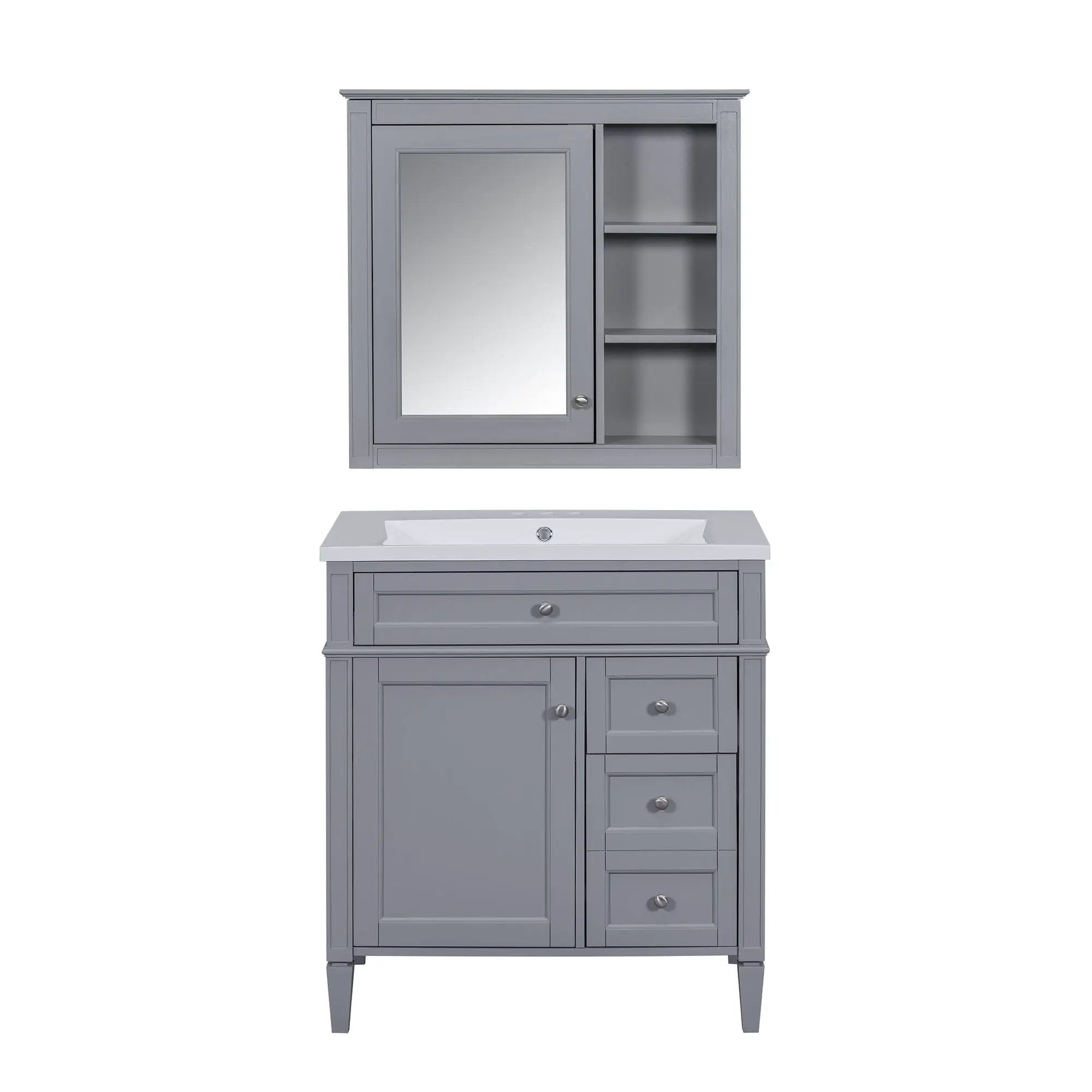 Bathroom Vanity With Top Sink, 2 Doors And 3 Drawers, Freestanding Set With Mirror Cabinet by HouseOfZazla