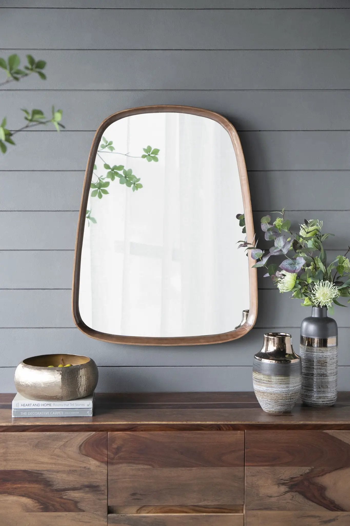 Irrgeular Mirror With Wood Frame, Wall Mirror For Living Room Bathroom Entryway - Brown by HouseOfZazla