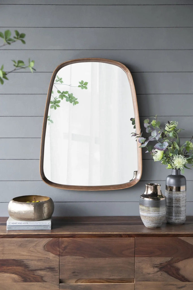 Irrgeular Mirror With Wood Frame, Wall Mirror For Living Room Bathroom Entryway - Brown by HouseOfZazla