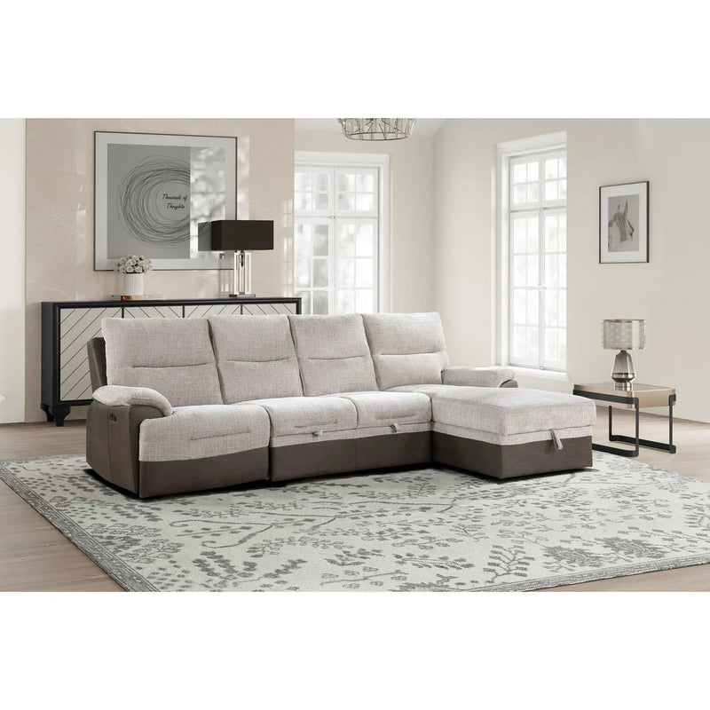 Kia - Sectional With Power And USB - Beige / Brown by Unique Piece Furniture