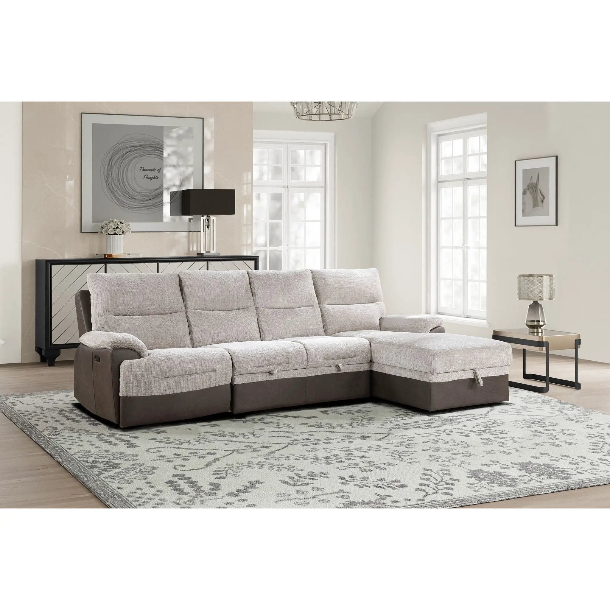 Kia - Sectional With Power And USB - Beige / Brown by HouseOfZazla