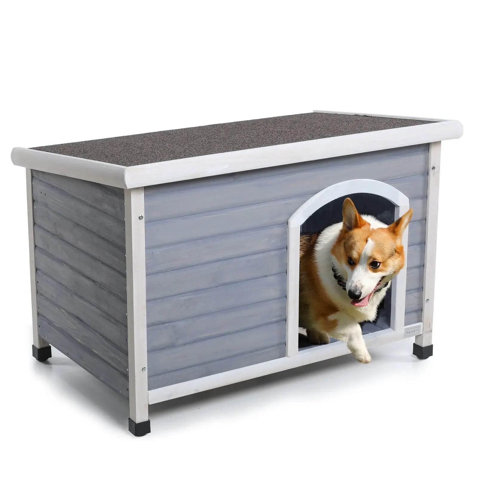 Medium Wooden Outdoor Dog House, Waterproof Roof, Elevated Floor, Adjustable Plastic Feet by HouseOfZazla
