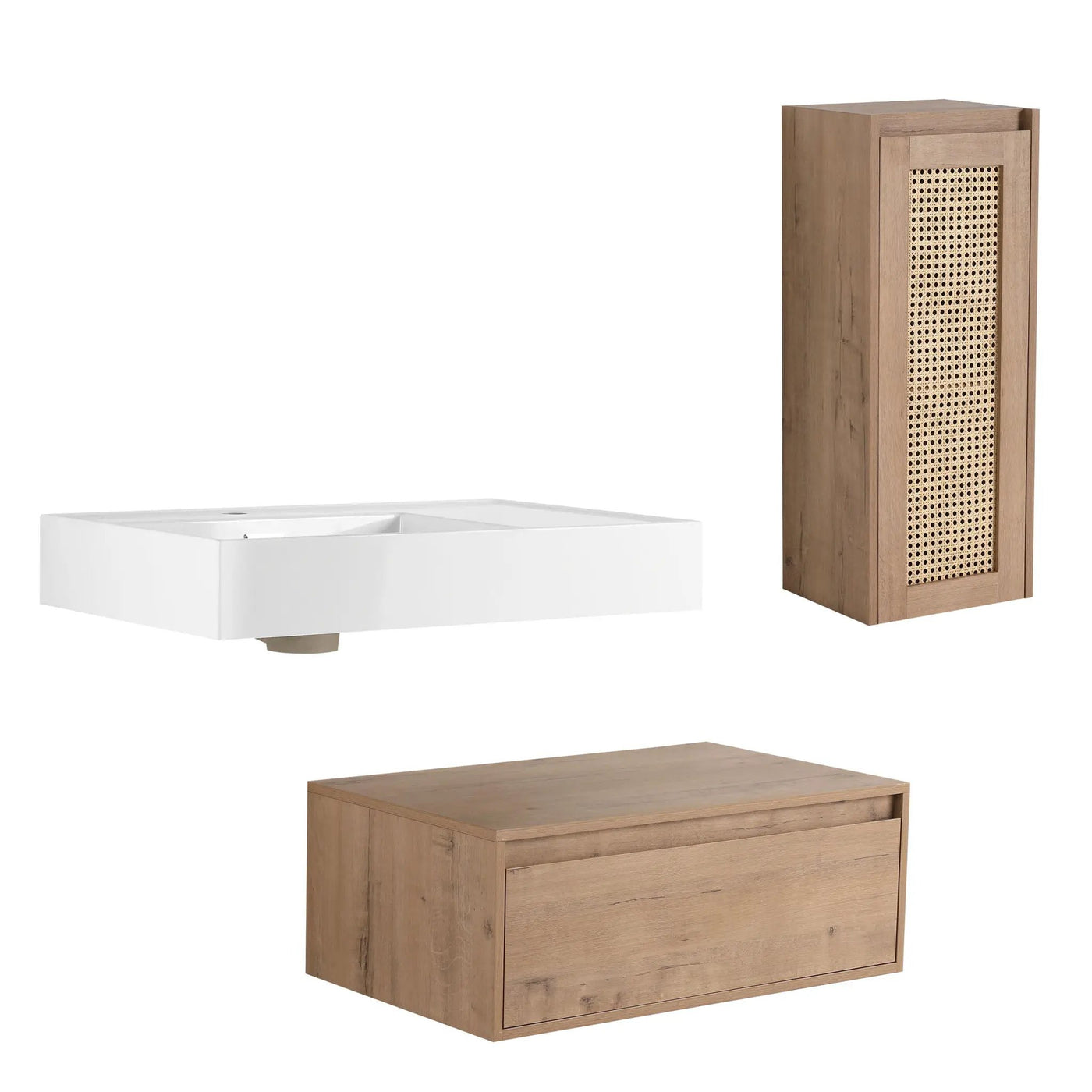 Modern Imitative Wall Mounted Bathroom Vanity With Resin Sink And Side Cabinet by Unique Piece Furniture