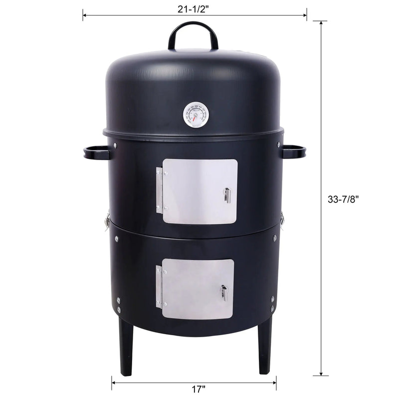 Heavy Duty Round Bbq Grill 17" Steel Charcoal Smoker For Outdoor Cooking - Black by HouseOfZazla