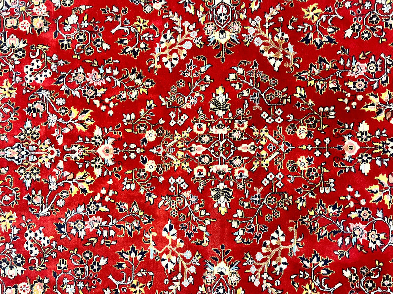 Indo Persian Sarouk Rug 8x10, Red, Floral Allover, Handmade Vintage Wool Carpet, Traditional Rug by Jewel Rugs