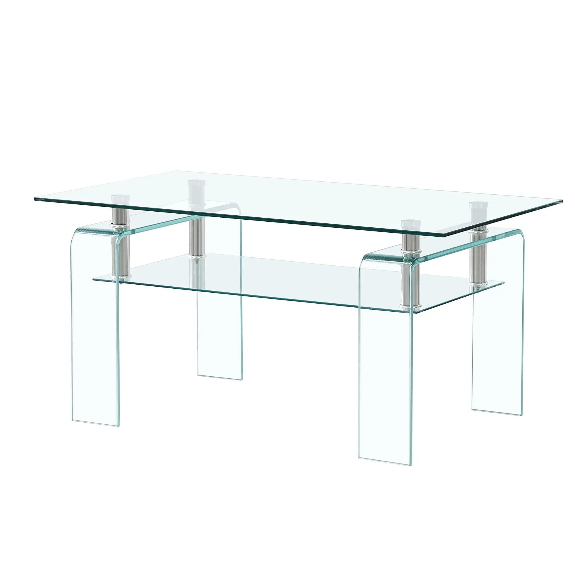 Modern Tempered Glass Coffee Table With 2 Tier Storage For Living Room by Unique Piece Furniture
