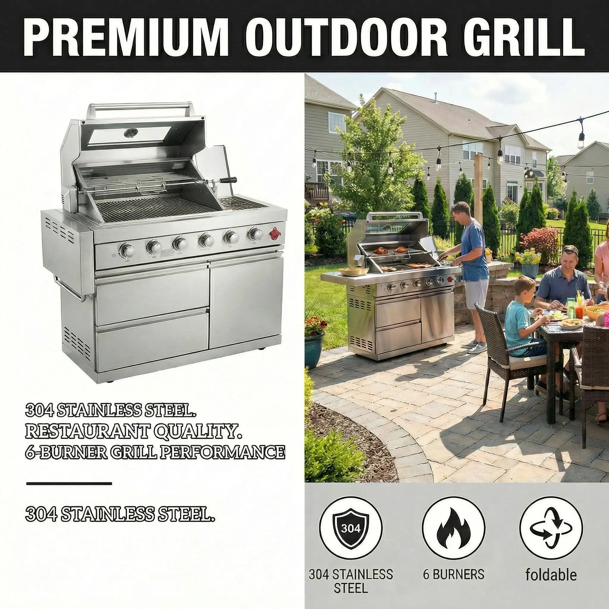 75300 BTU 6 Burners Deluxe Stainless Steel Gas Outdoor Kitchen Barbecue Island Grill by HouseOfZazla