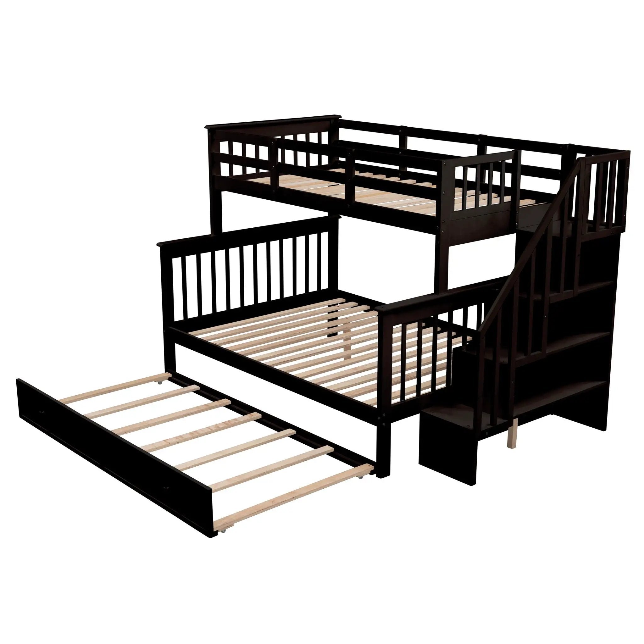 Bunk Bed With Twin Size Trundle, Storage And Guard Rail For Bedroom by Unique Piece Furniture