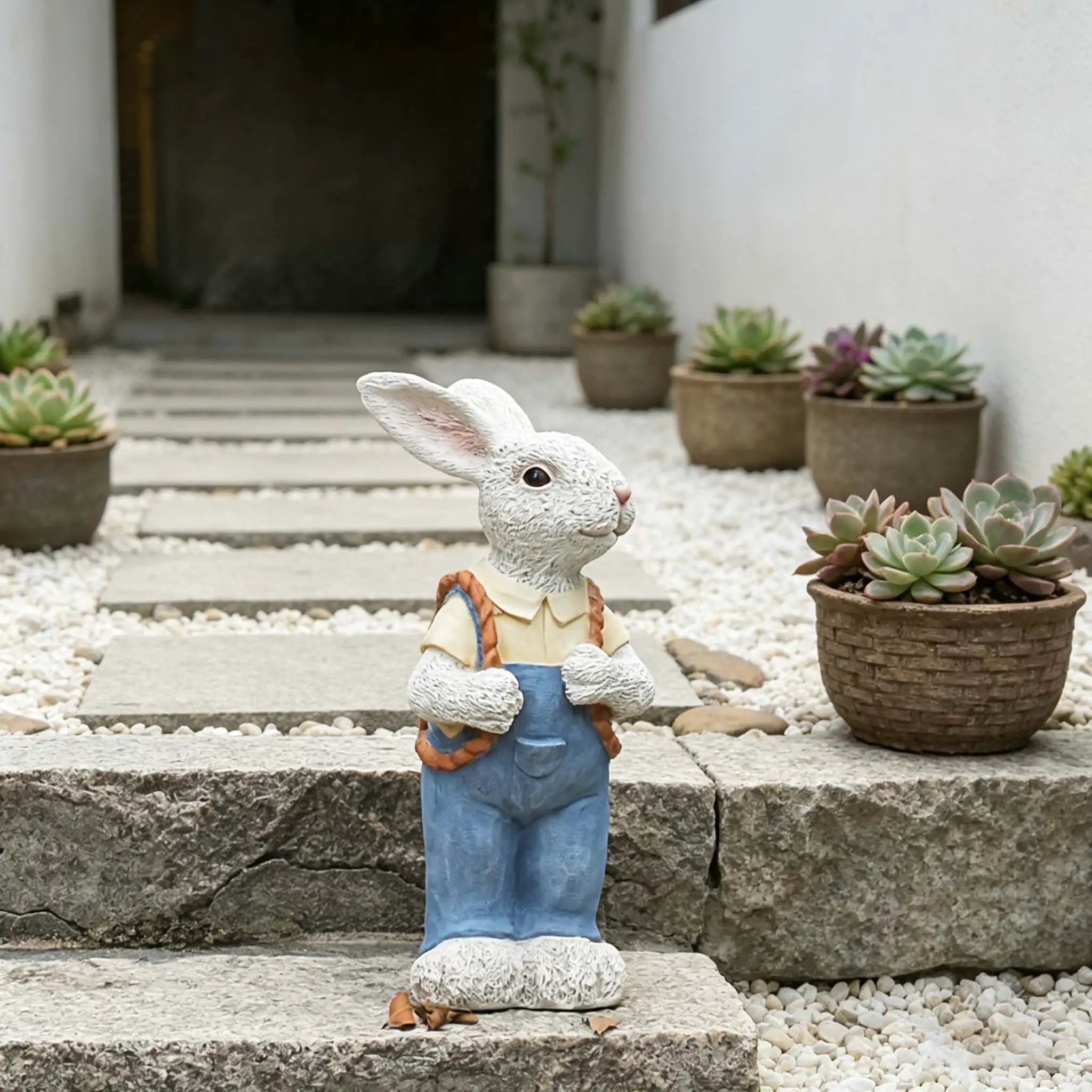 Simulated Couple Rabbit Statue Flower Pot Ornament by HouseOfZazla