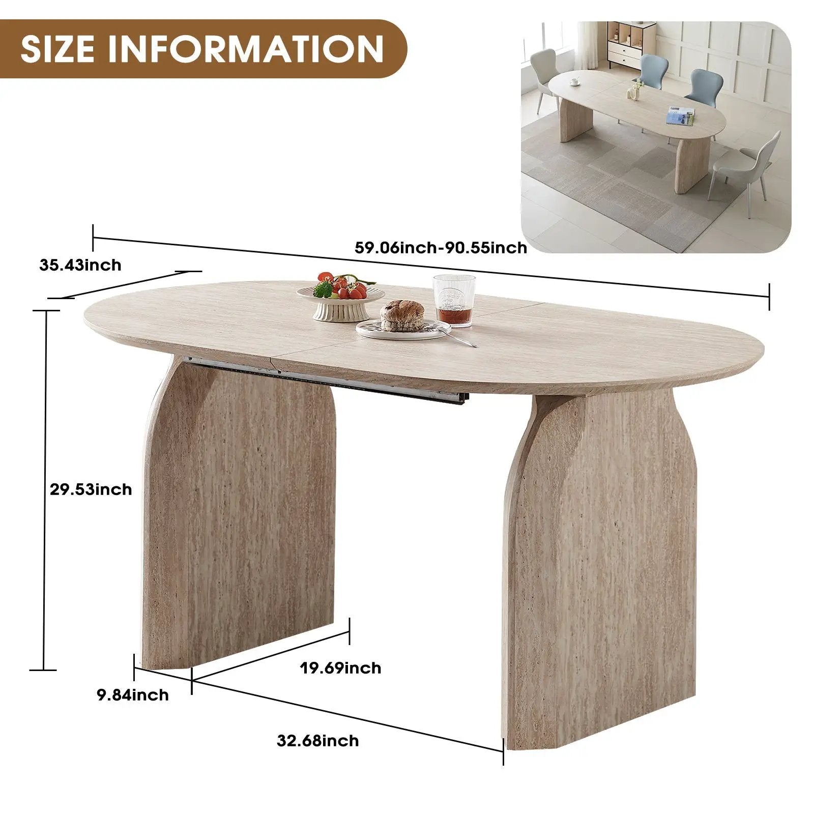 Oval Extendable Dining Table With Dual Pillar Design - Off White by HouseOfZazla