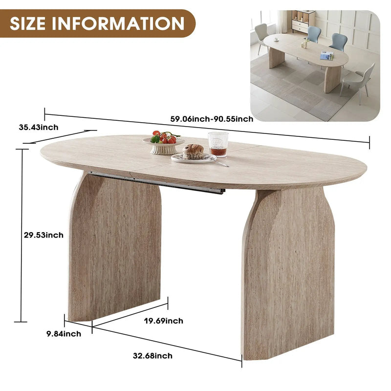 Oval Extendable Dining Table With Dual Pillar Design - Off White by HouseOfZazla