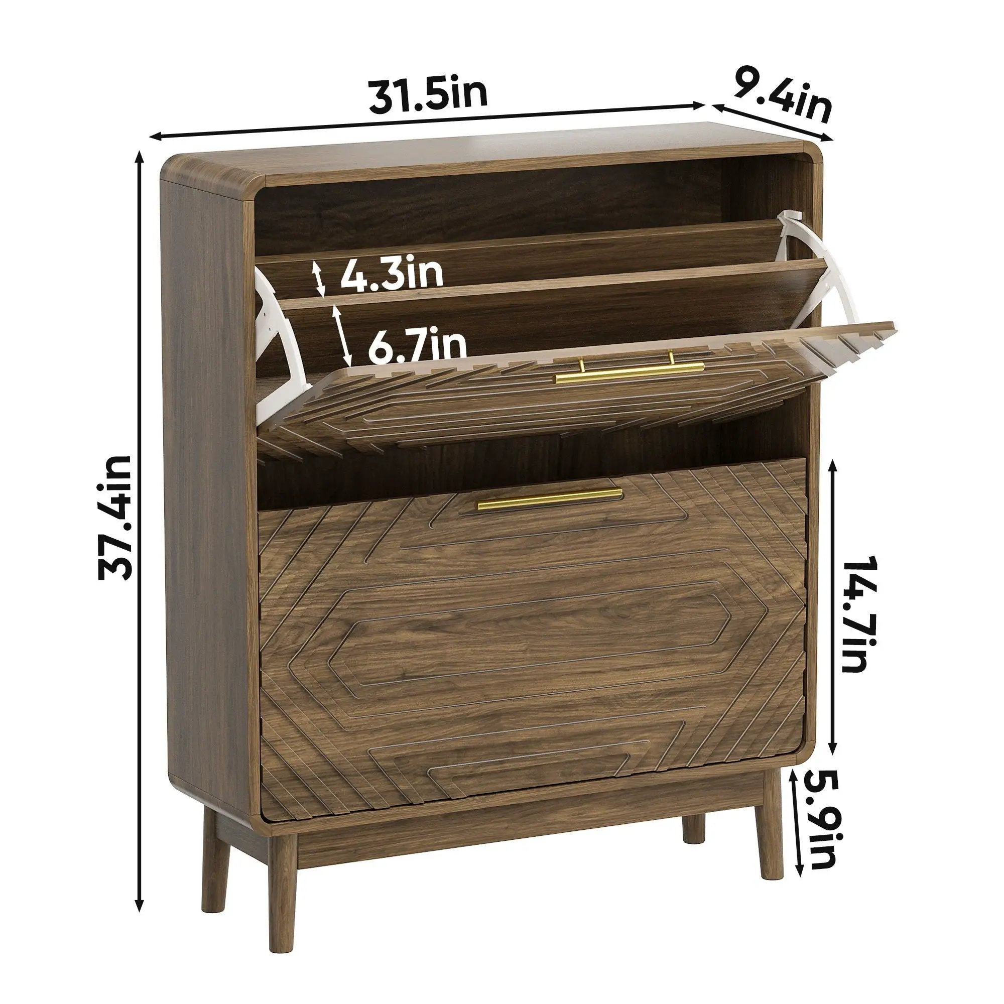 Freestanding Shoe Cabinet With 2 Flip Top Drawers For Entryway - Walnut by Unique Piece Furniture