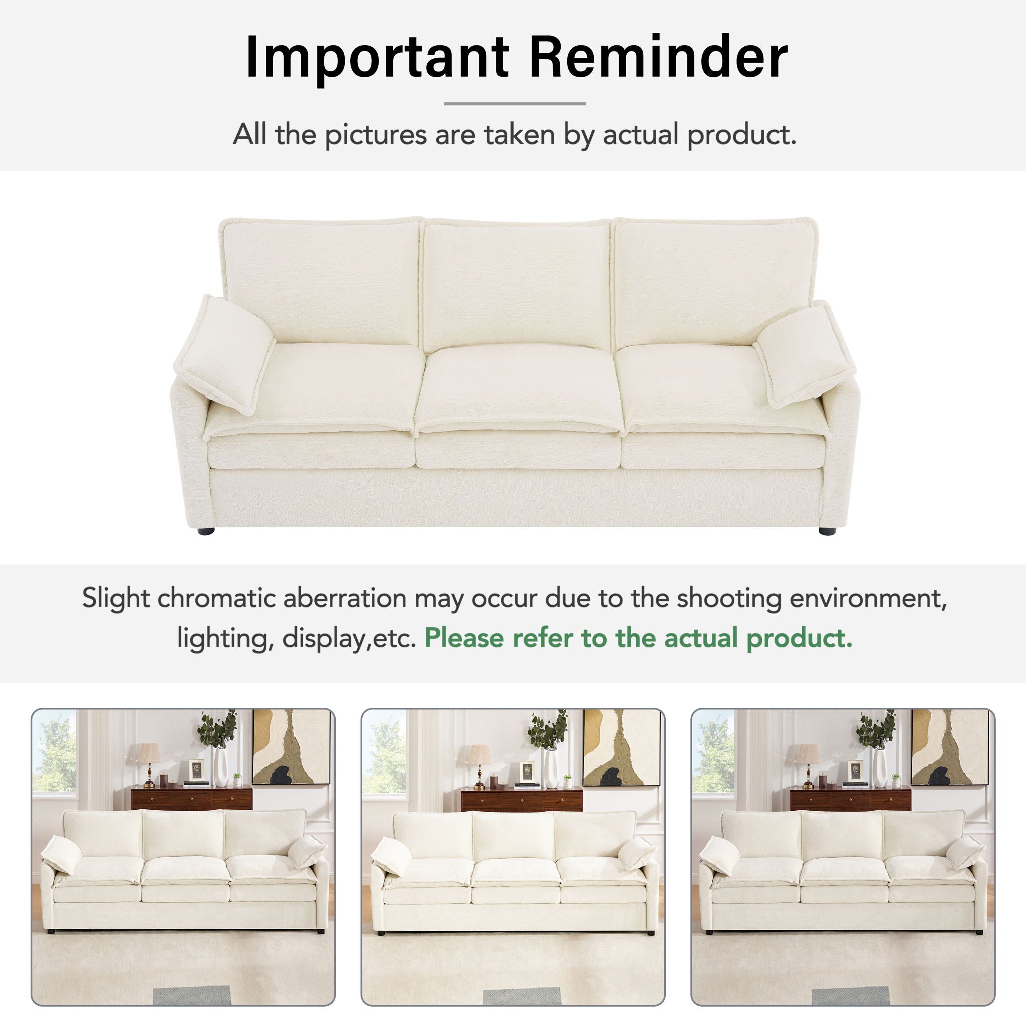 Modern 3 Seater Sofa With Side Storage Pockets For Living Room by HouseOfZazla
