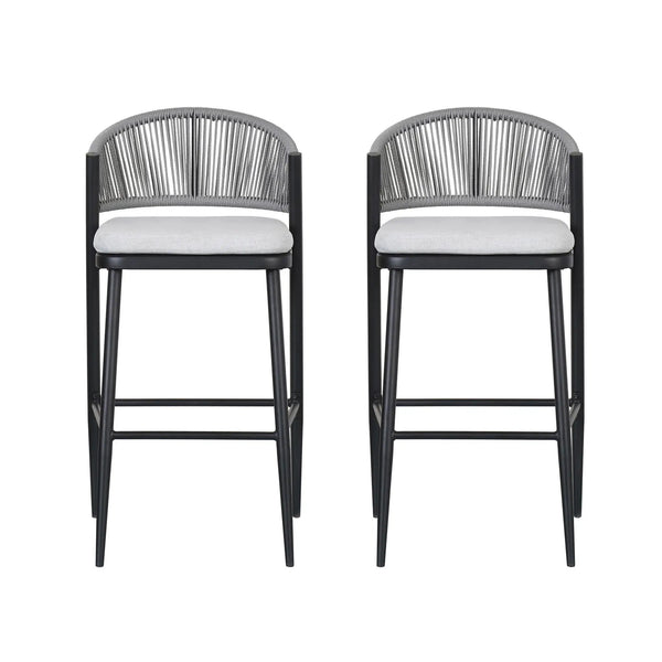 Outdoor Bar Height Metal Frame Counter Stools with Scallop-Shaped Backrest & Water-Resistant Cushions