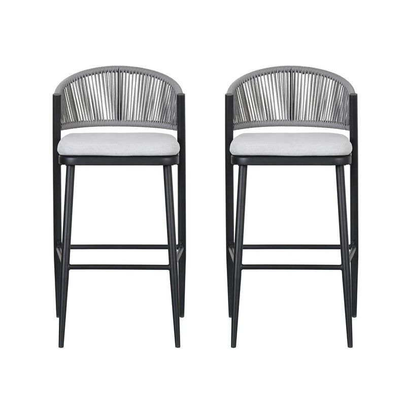 Outdoor Bar Height Metal Frame Counter Stools with Scallop-Shaped Backrest & Water-Resistant Cushions by HouseOfZazla