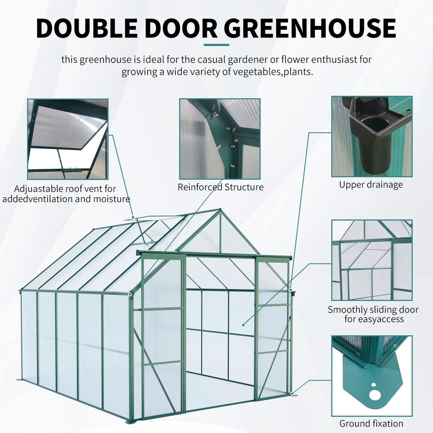 Double Door Polycarbonate house Raised Base And Anchor Aluminum Heavy Duty Walk In houses For Outdoor Backyard In All Season by HouseOfZazla