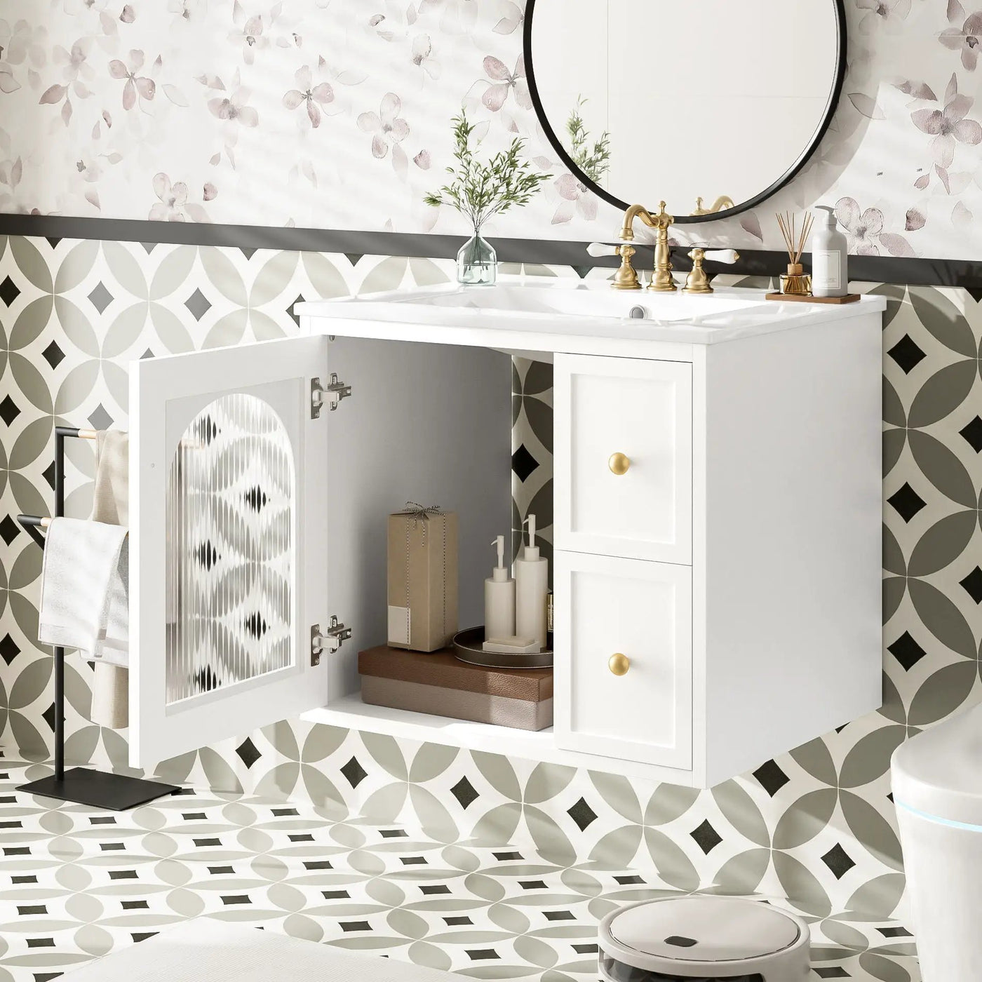 Wall-Mounted Bathroom Vanity Set With Sink, 2 Drawers And Soft-Close Door by Unique Piece Furniture