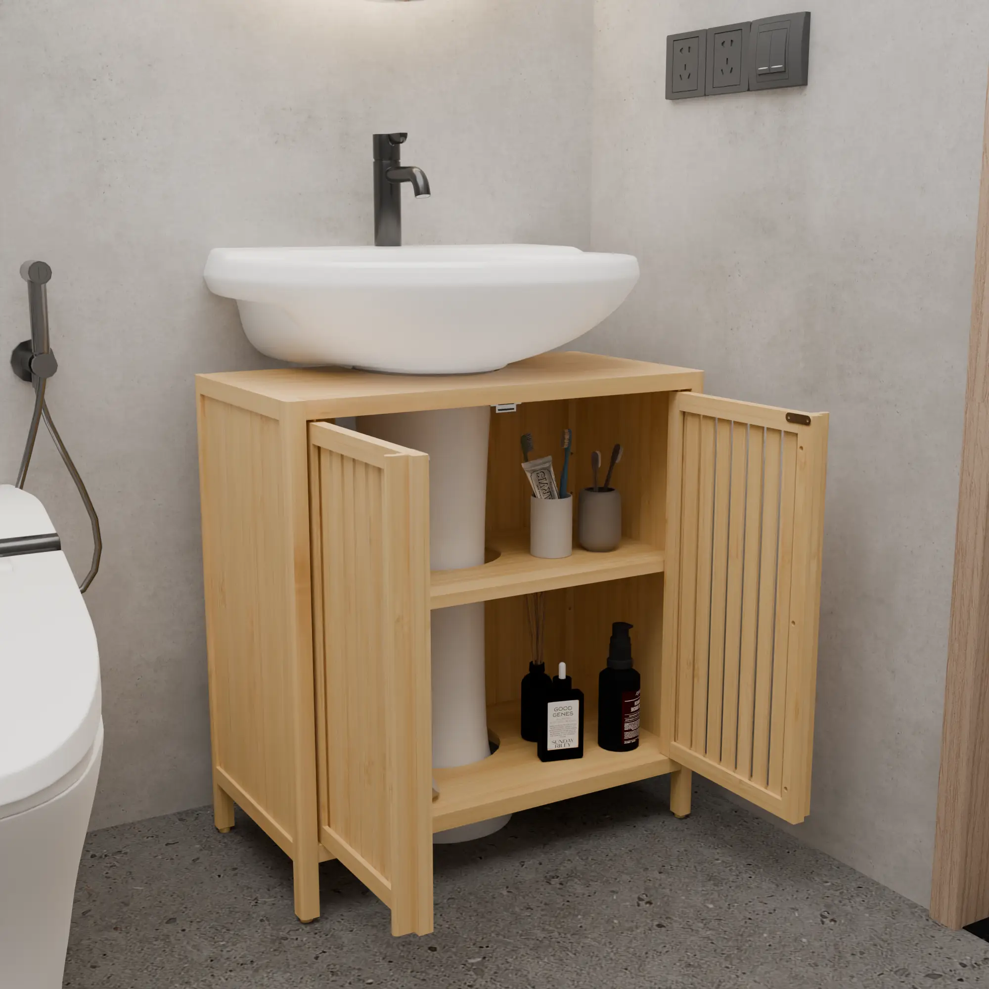 Natural Bamboo Large Capacity Basin Cabinet by HouseOfZazla