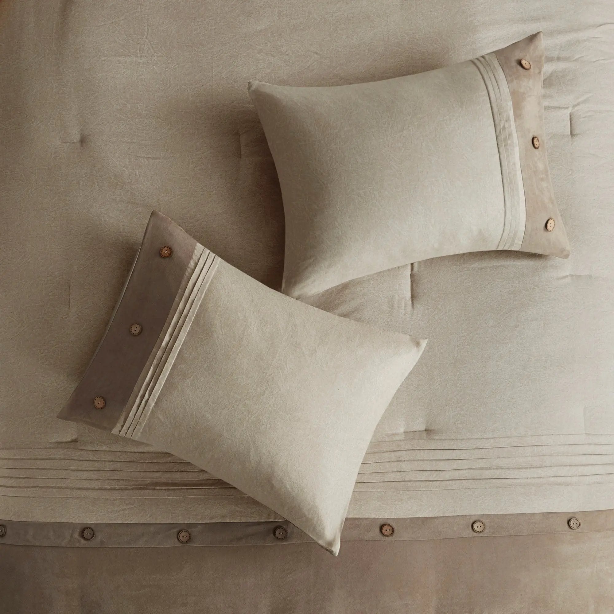 7 Piece Faux Suede Comforter Set Tan Queen by HouseOfZazla