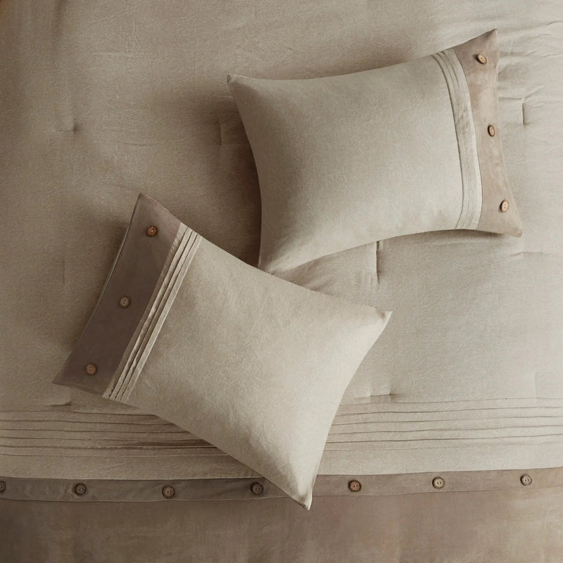 7 Piece Faux Suede Comforter Set Tan Queen by HouseOfZazla