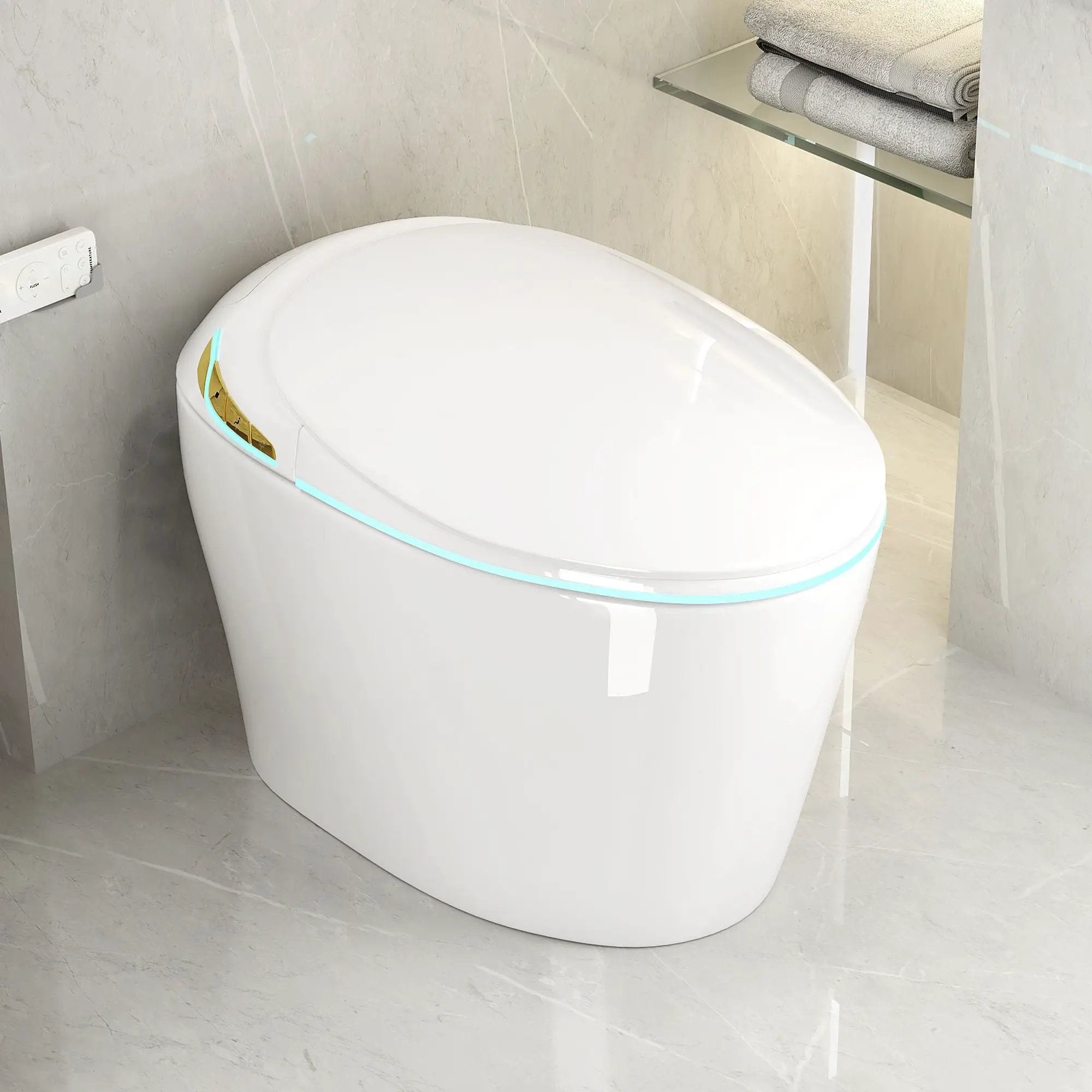 Unique Smart Toile With Built In Bidet, Auto Open / Close Seat, Foot Sensor, LED Display, Night Light, Warm Water & Dryer Ceramic by HouseOfZazla