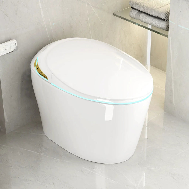 Unique Smart Toile With Built In Bidet, Auto Open / Close Seat, Foot Sensor, LED Display, Night Light, Warm Water & Dryer Ceramic by HouseOfZazla