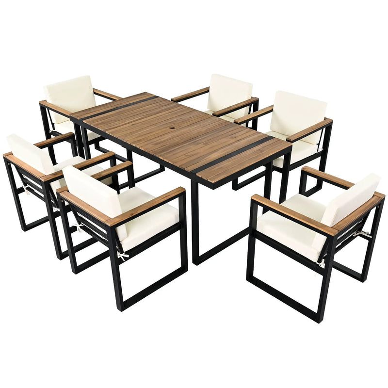 7 Pieces Outdoor Dining Set Patio Dining Table And Chair Set With And Removable Cushions For Patio by HouseOfZazla