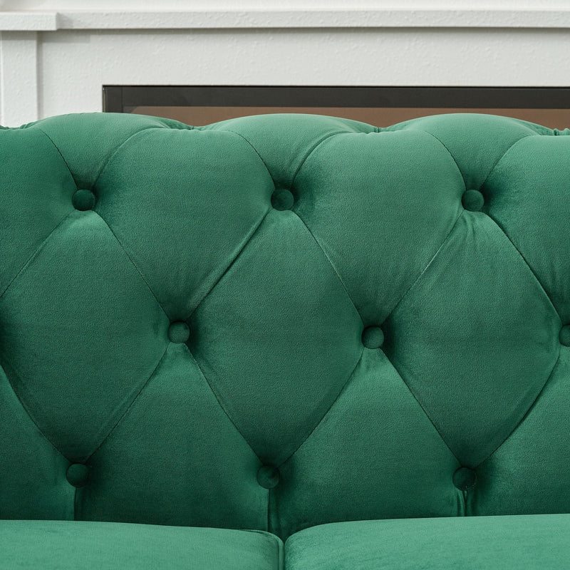 Chesterfield Fabric Sofa With Roll Armrest And Nailhead, Mid Century 2 Seater Couch by HouseOfZazla