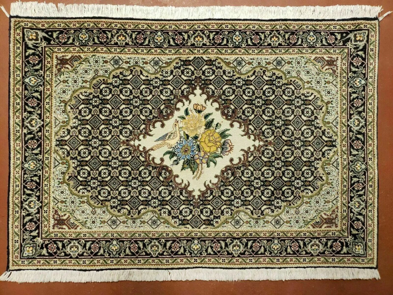 Small Persian Rug 2.4 x 3, Birds and Flowers, Finely Hand Knotted by Jewel Rugs