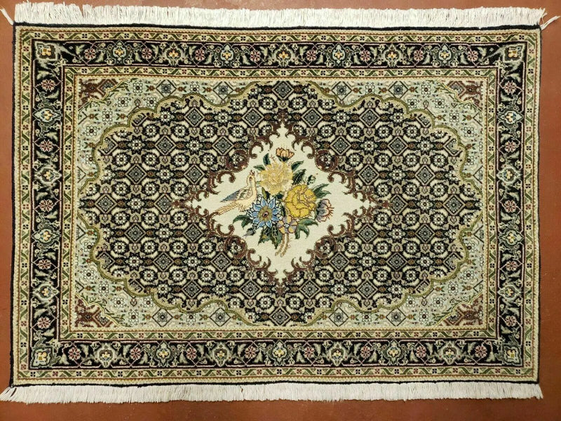 Small Persian Rug 2.4 x 3, Birds and Flowers, Finely Hand Knotted by Jewel Rugs