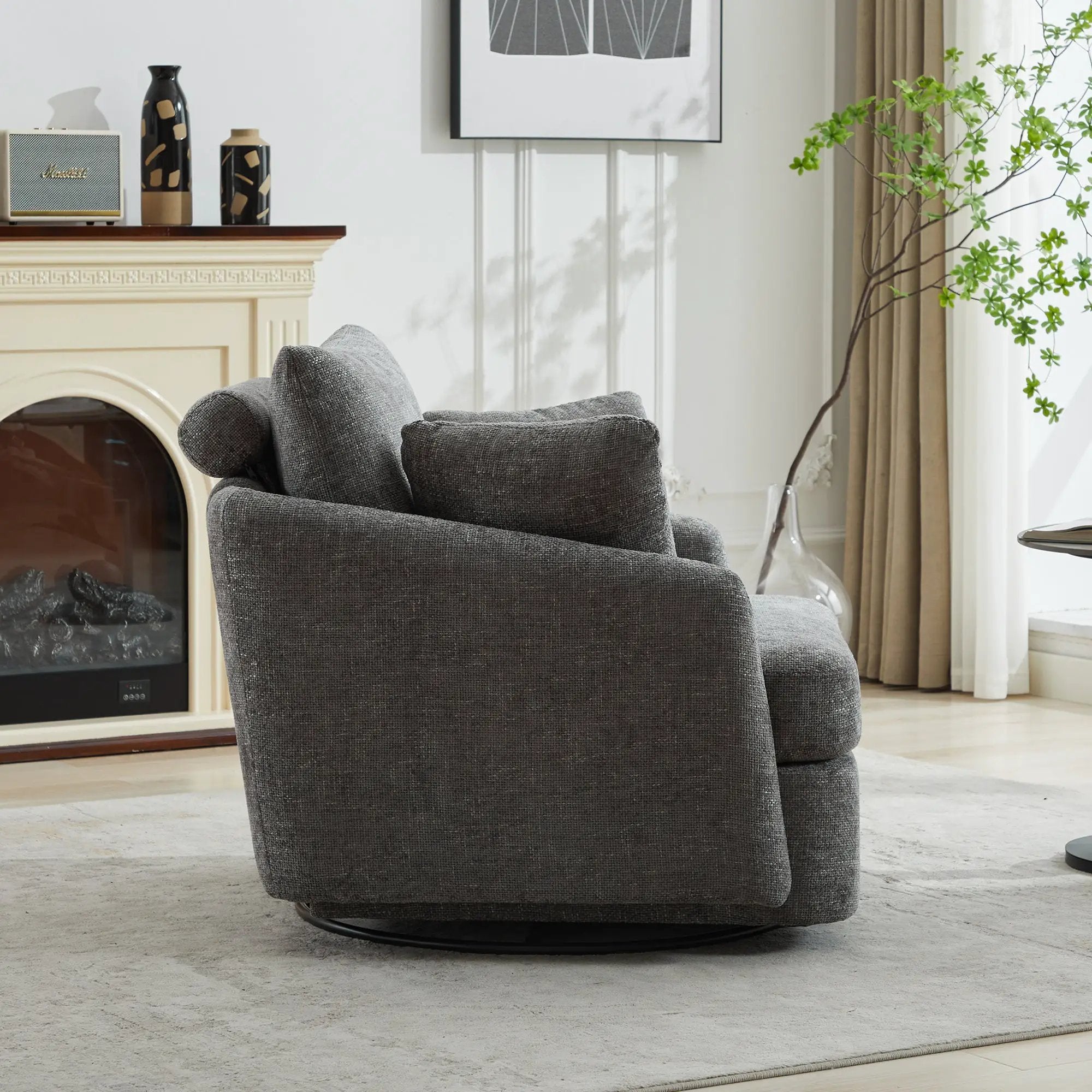 40.55"W Swivel Accent Chair With 2 Throw Pillows by HouseOfZazla