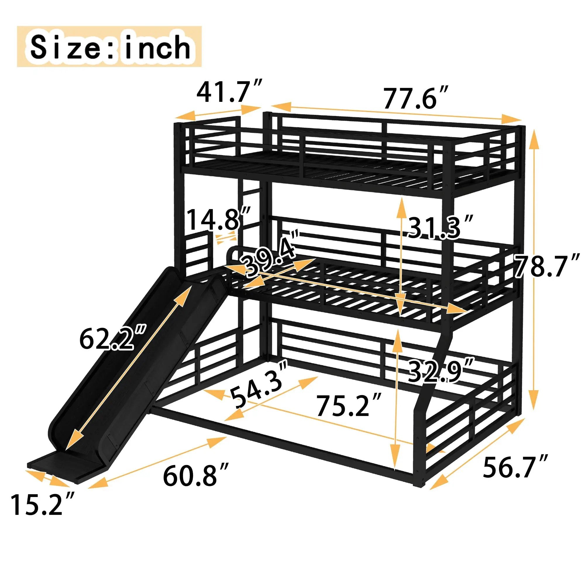 Twin Over Twin Over Full Bunk Bed with Slide by HouseOfZazla