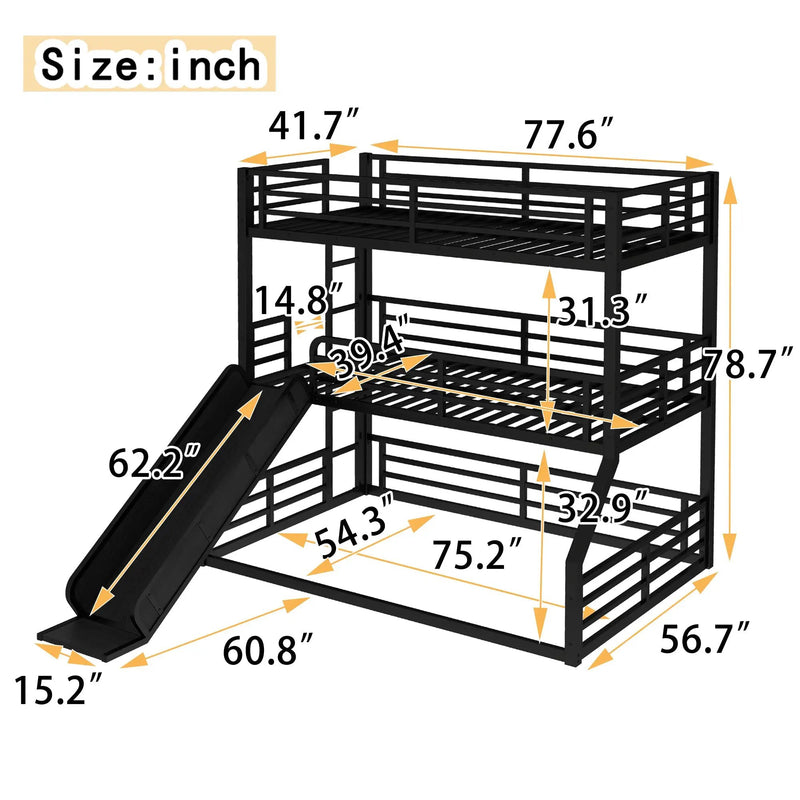 Twin Over Twin Over Full Bunk Bed with Slide by HouseOfZazla