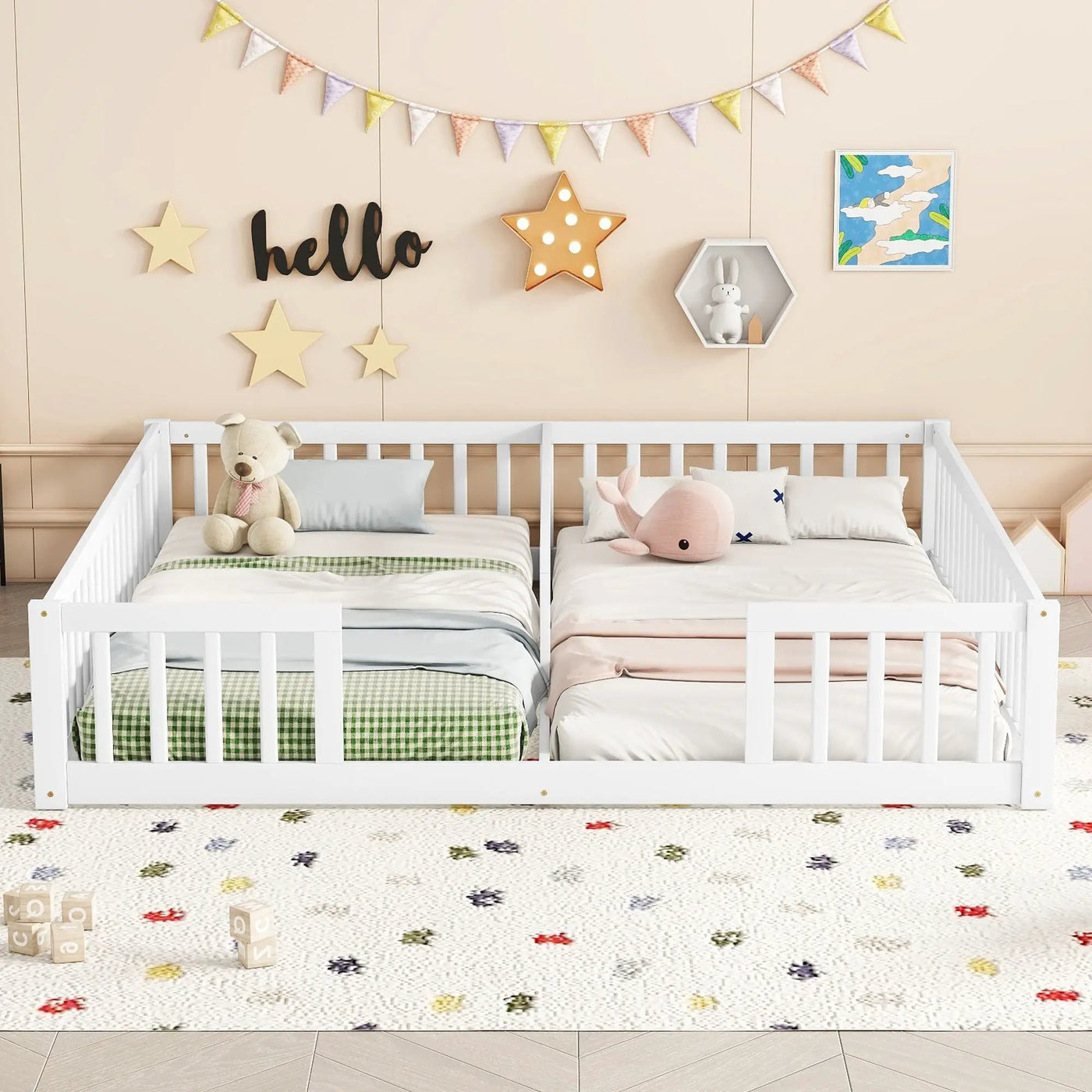 Double Floor Bed With Fence, Guardrails, Without Door by HouseOfZazla
