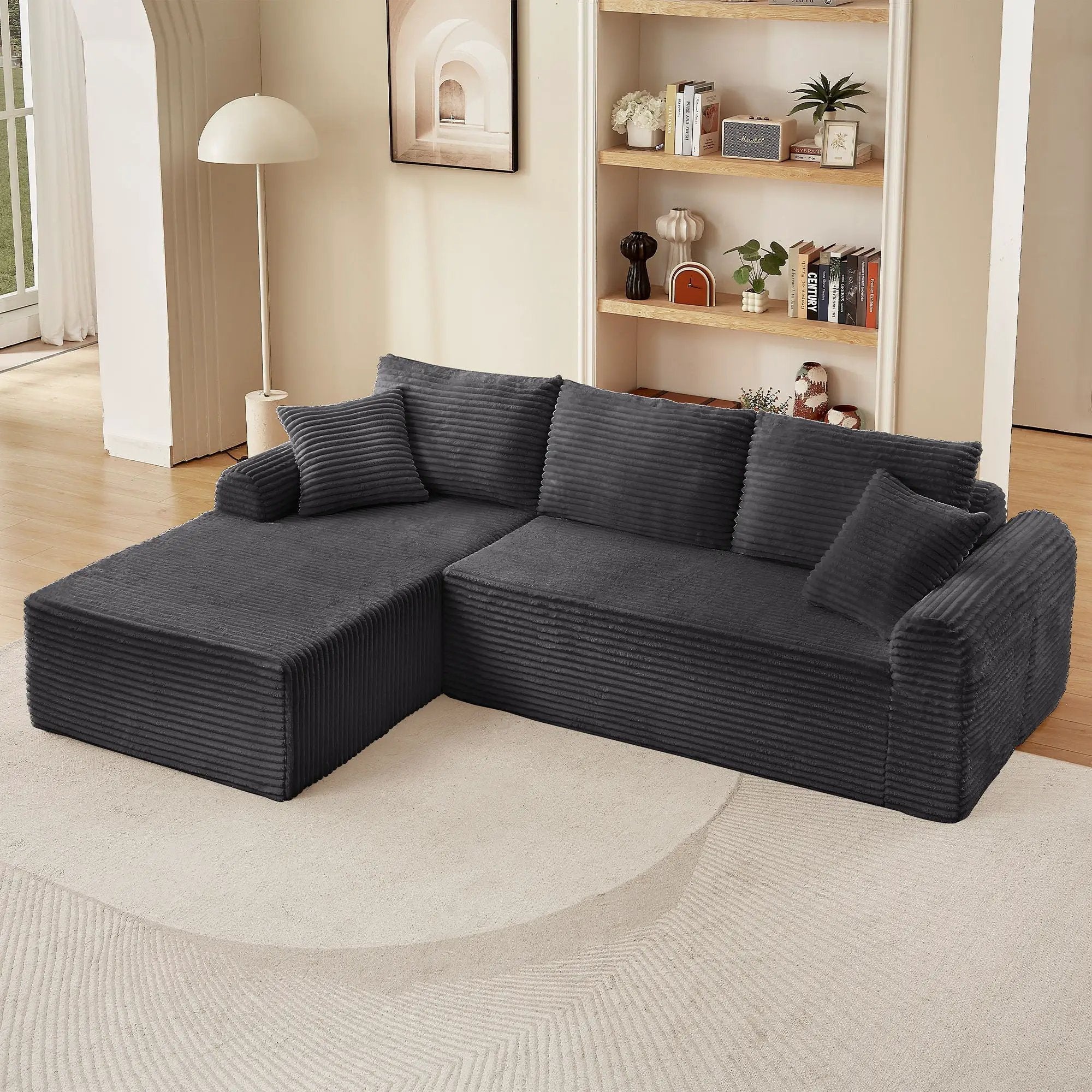 Modular Sectional With Arched Armrests, Includes 3 Back Cushions & 2 Throw Pillows by Unique Piece Furniture