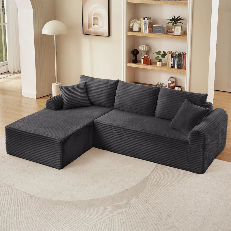 Modular Sectional With Arched Armrests, Includes 3 Back Cushions & 2 Throw Pillows by HouseOfZazla