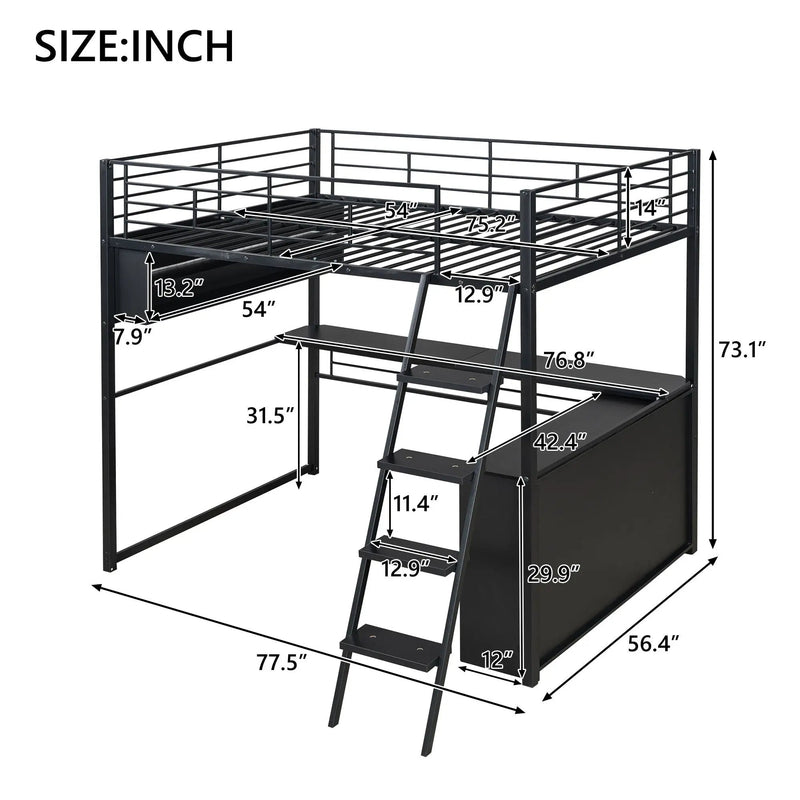 Loft Bed With LED Desk And 4 Storage Shelves by Unique Piece Furniture